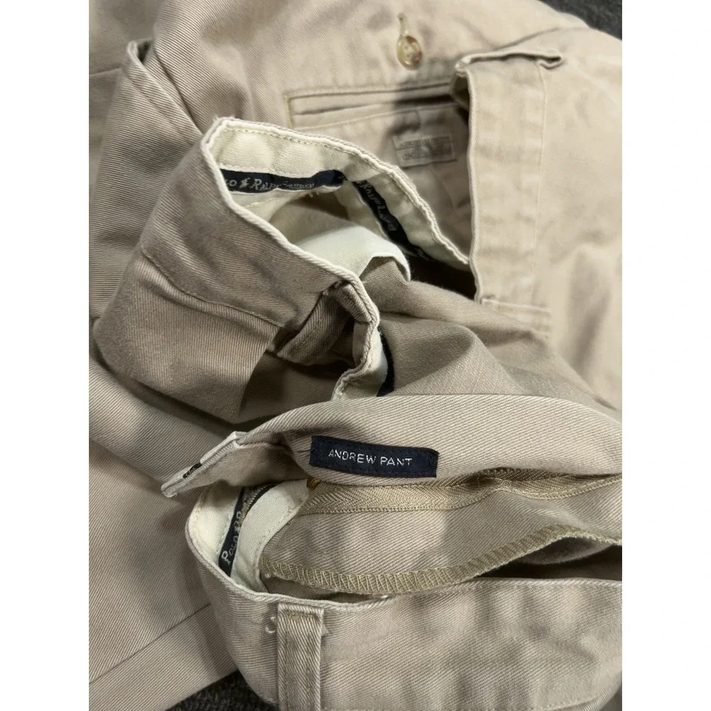 VTG Polo Ralph Lauren Andrew Pants Men's 40x34 (Fits 38x32) Beige Double Pleated